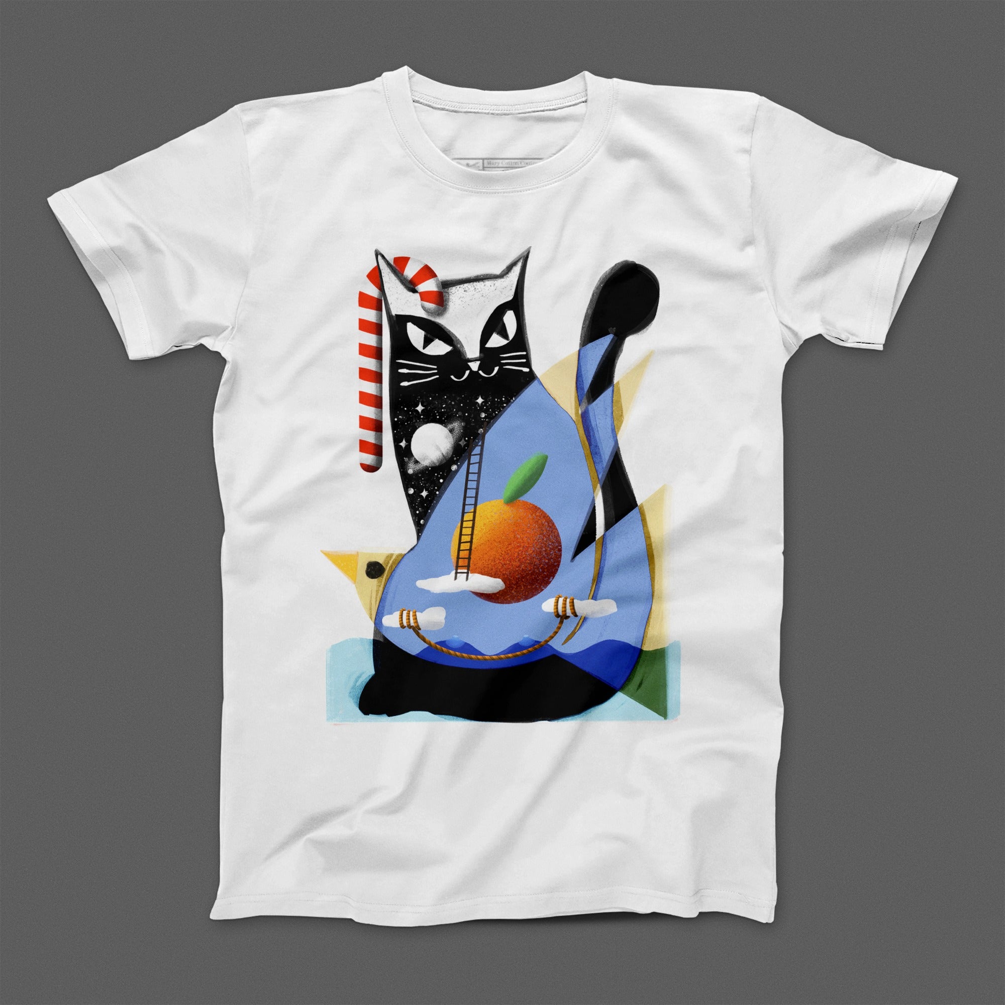Abstract Art Cat and Fruit Design T-Shirt