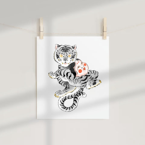 Cute White Tiger with Mask Illustration Art Print