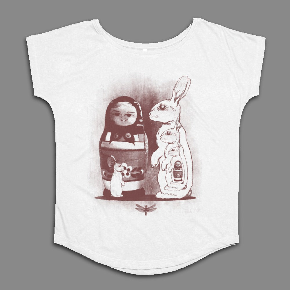 Unique Printed T-Shirt with Matryoshka and Rabbit Design