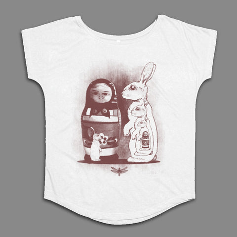 Unique Printed T-Shirt with Matryoshka and Rabbit Design