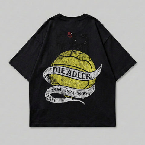 Black t-shirt with yellow volleyball and banner reading "Die Adler 1954-1974-1990".