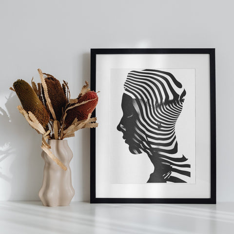 Black and White Abstract Striped Silhouette Wall Art