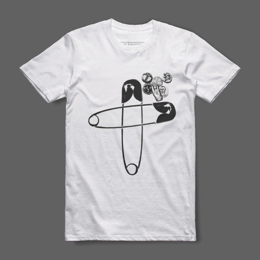 Artistic Black and White Safety Pin Graphic Tee product