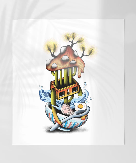 Abstract Surreal Mushroom Cactus Artwork Poster