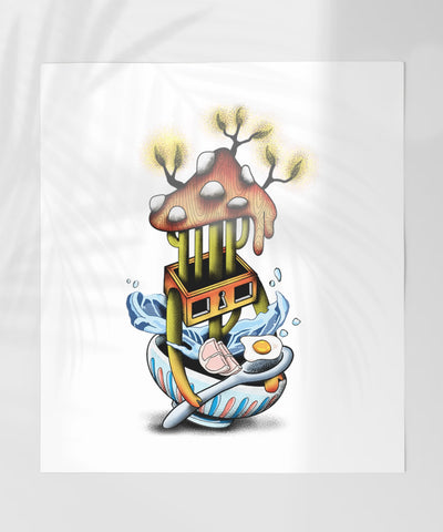 Abstract Surreal Mushroom Cactus Artwork Poster