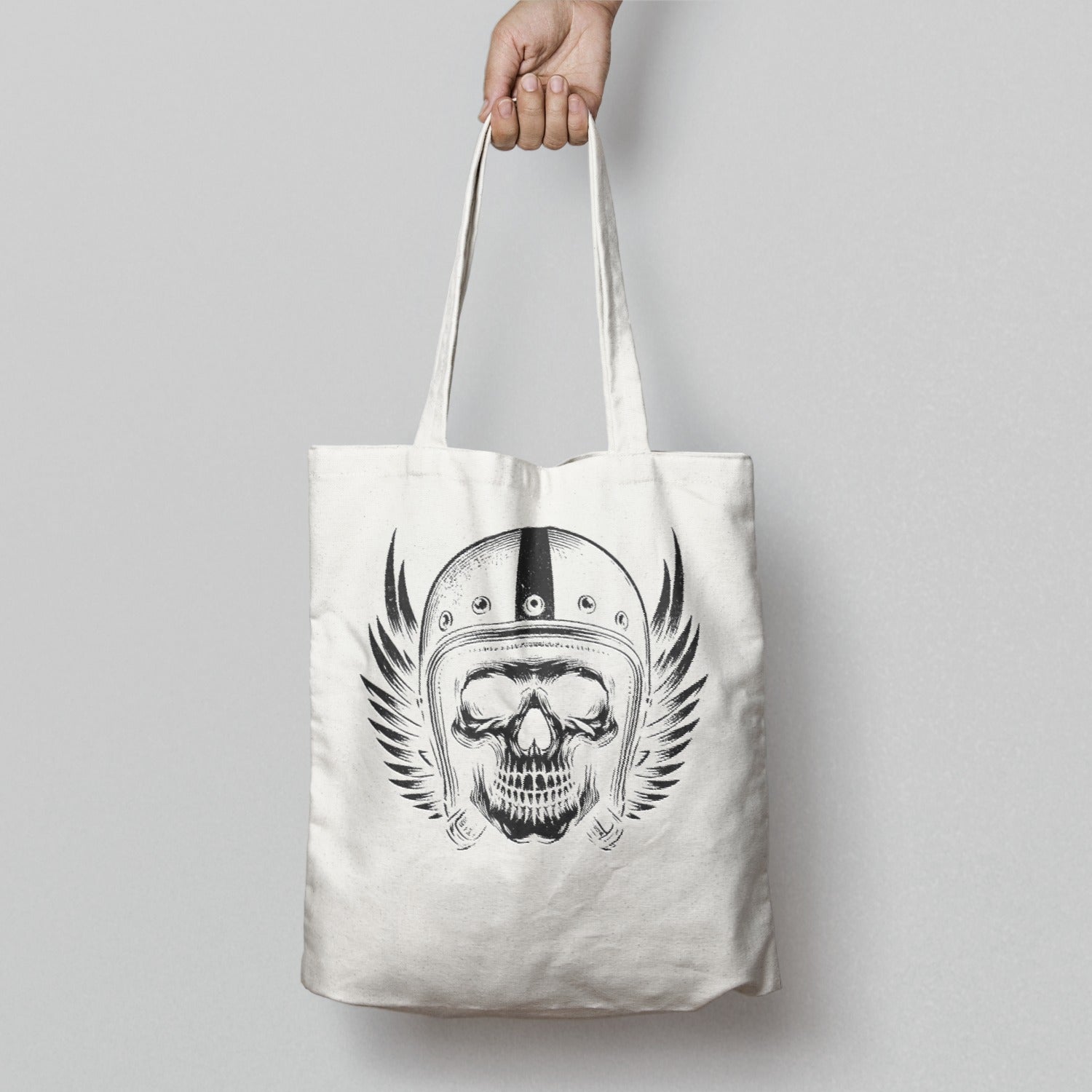 Skull with Wings Helmet Design Tote Bag