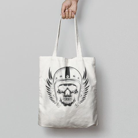 Skull with Wings Helmet Design Tote Bag