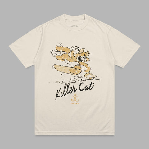 Cream t-shirt with "Killer Cat" and anchor graphic.