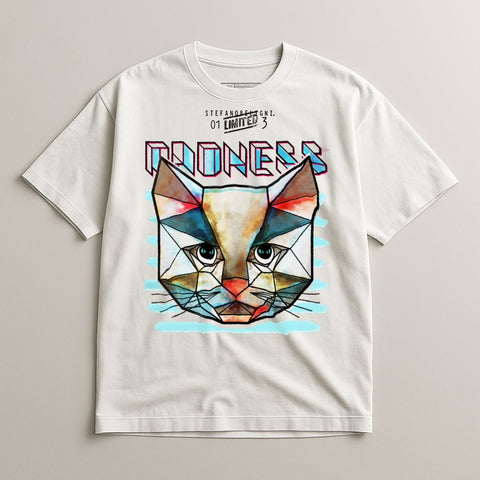 Geometric Cat with Pioneers Text Abstract Tee