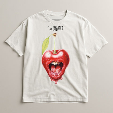 Unique T-Shirt with Creative Cherry Mouth Graphic