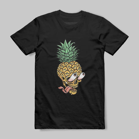 Skater Pineapple Skull Printed Graphic T-Shirt