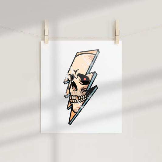 Lightning Skull Art Print with Bold Graphics Design