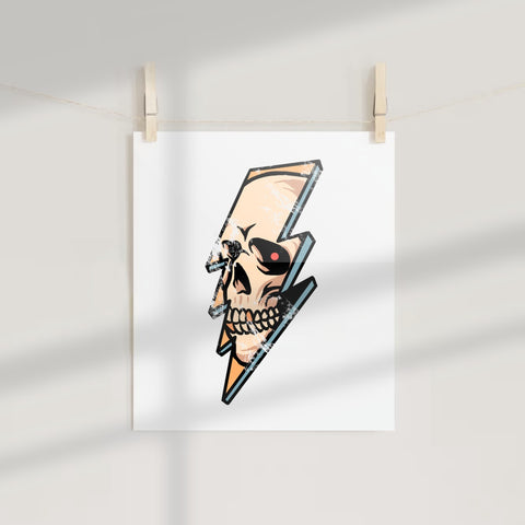 Lightning Skull Art Print with Bold Graphics Design