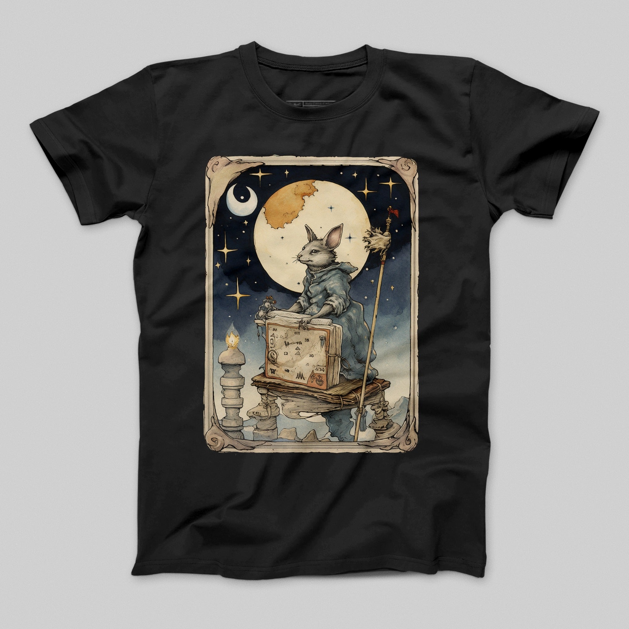 Moonlit Rabbit Wizard Illustration T-shirt