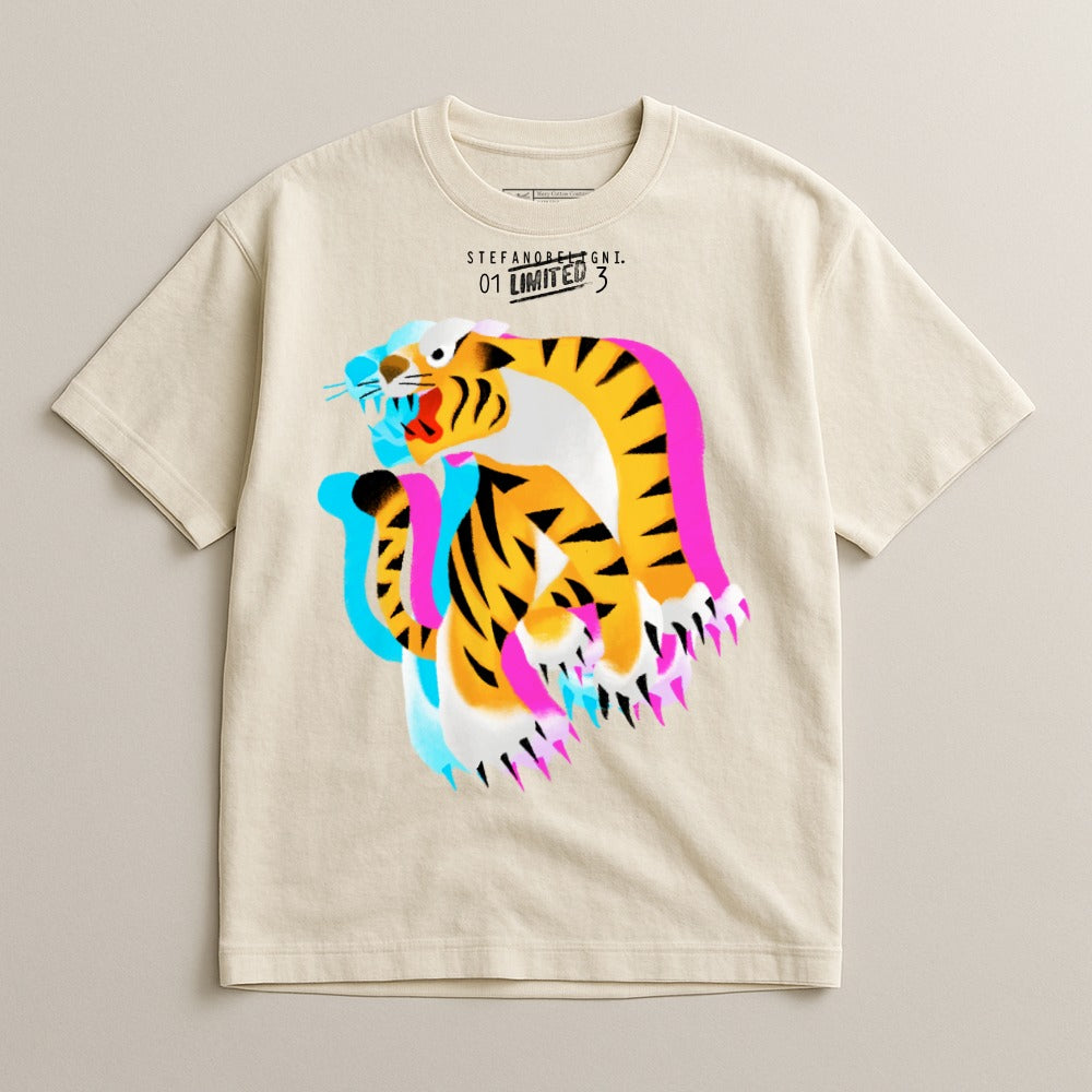 Graphic tiger artwork with vibrant colors t-shirt