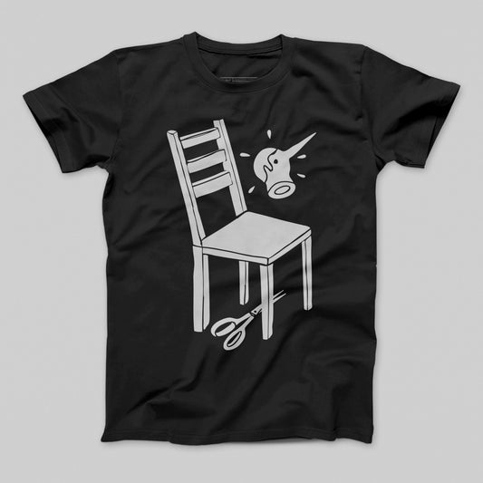 Unique Art Print of Chair and Scissors on T-Shirt