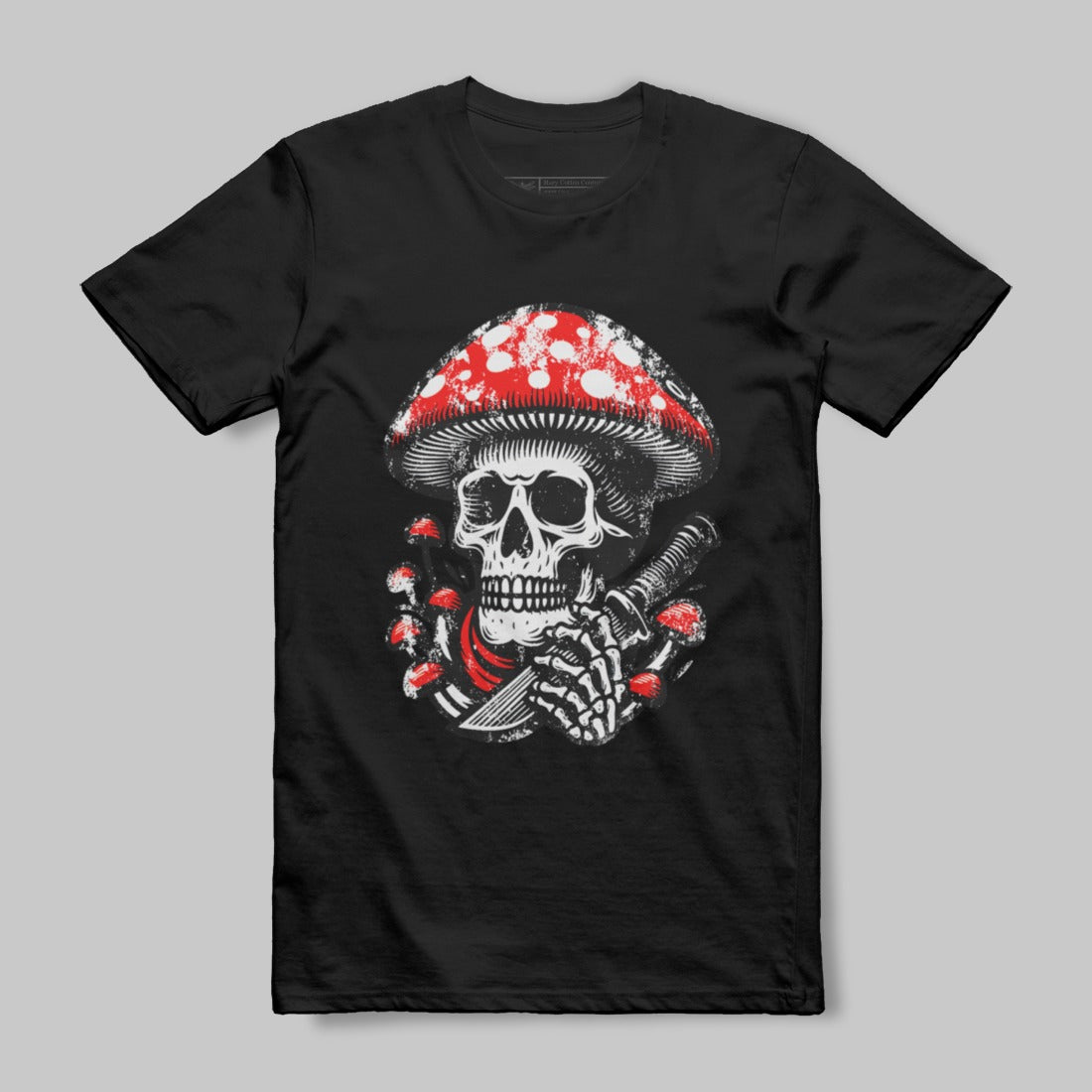 Unique Skull with Mushroom Graphic Tee shirt