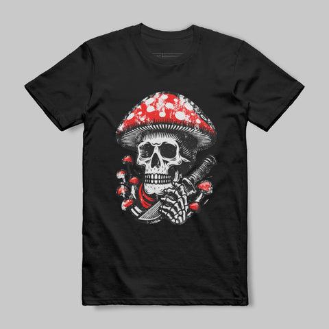 Unique Skull with Mushroom Graphic Tee shirt