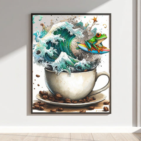 Frog Surfing on Coffee Cup Creative Wall Art Decor