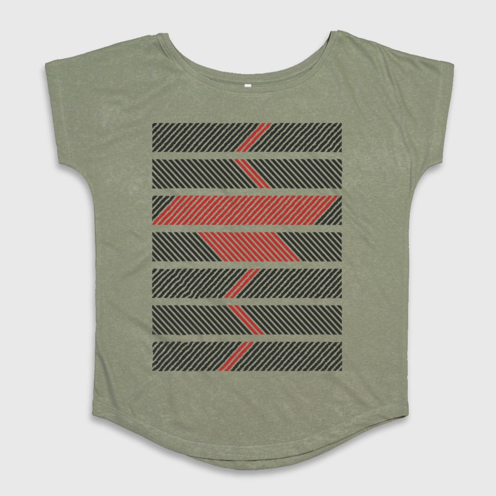 Geometric Striped Pattern on Green T-Shirt