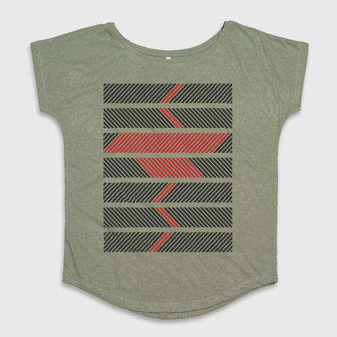 Geometric Striped Pattern on Green T-Shirt