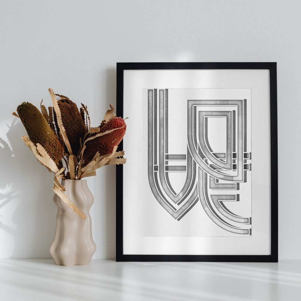 Modern Abstract Framed Wall Art with Geometric Design