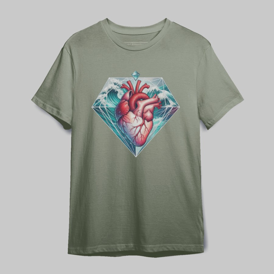 Geometric Heart and Ocean Graphic T-Shirt for Men