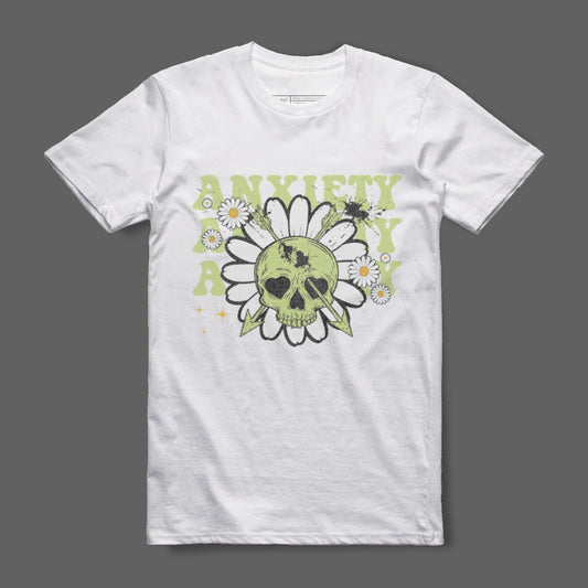 Anxiety Flower Skull Graphic T-Shirt