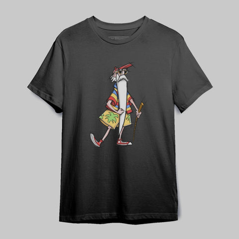 Casual T-shirt with Quirky Old Man in Shorts Design