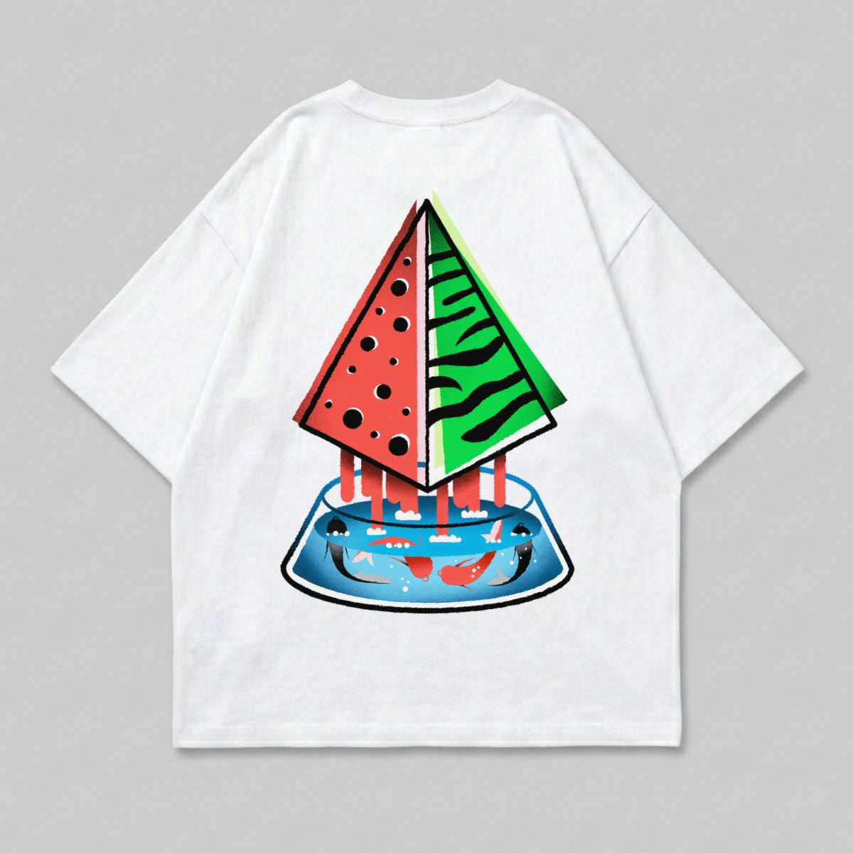 Red green striped dotted pyramid fishbowl fish graphic product type