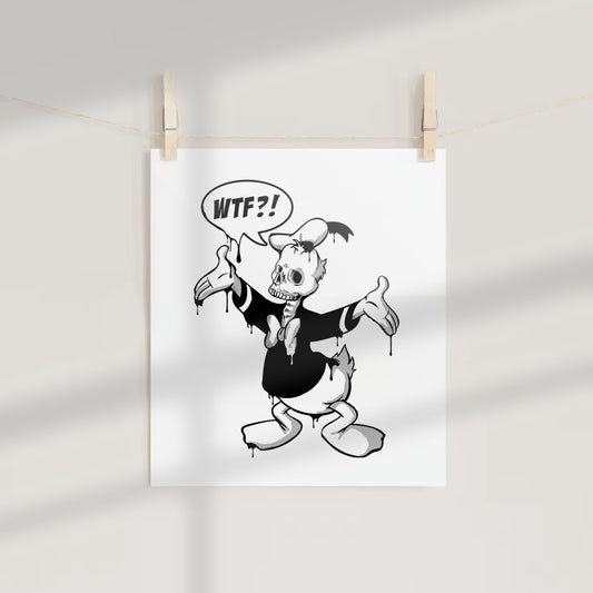 WTF Skeleton Duck Cartoon Art Print Poster Decor
