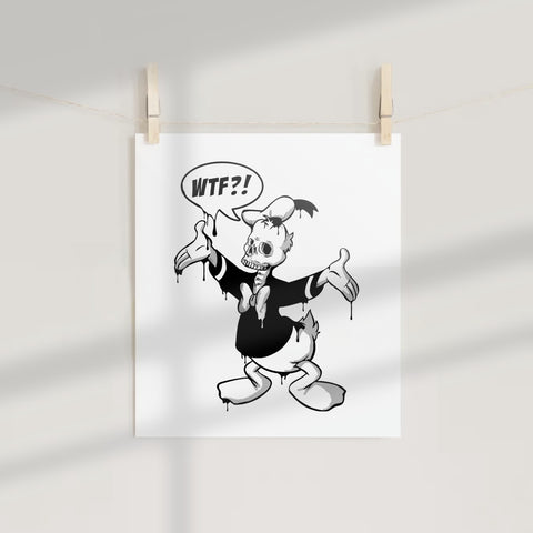 WTF Skeleton Duck Cartoon Art Print Poster Decor