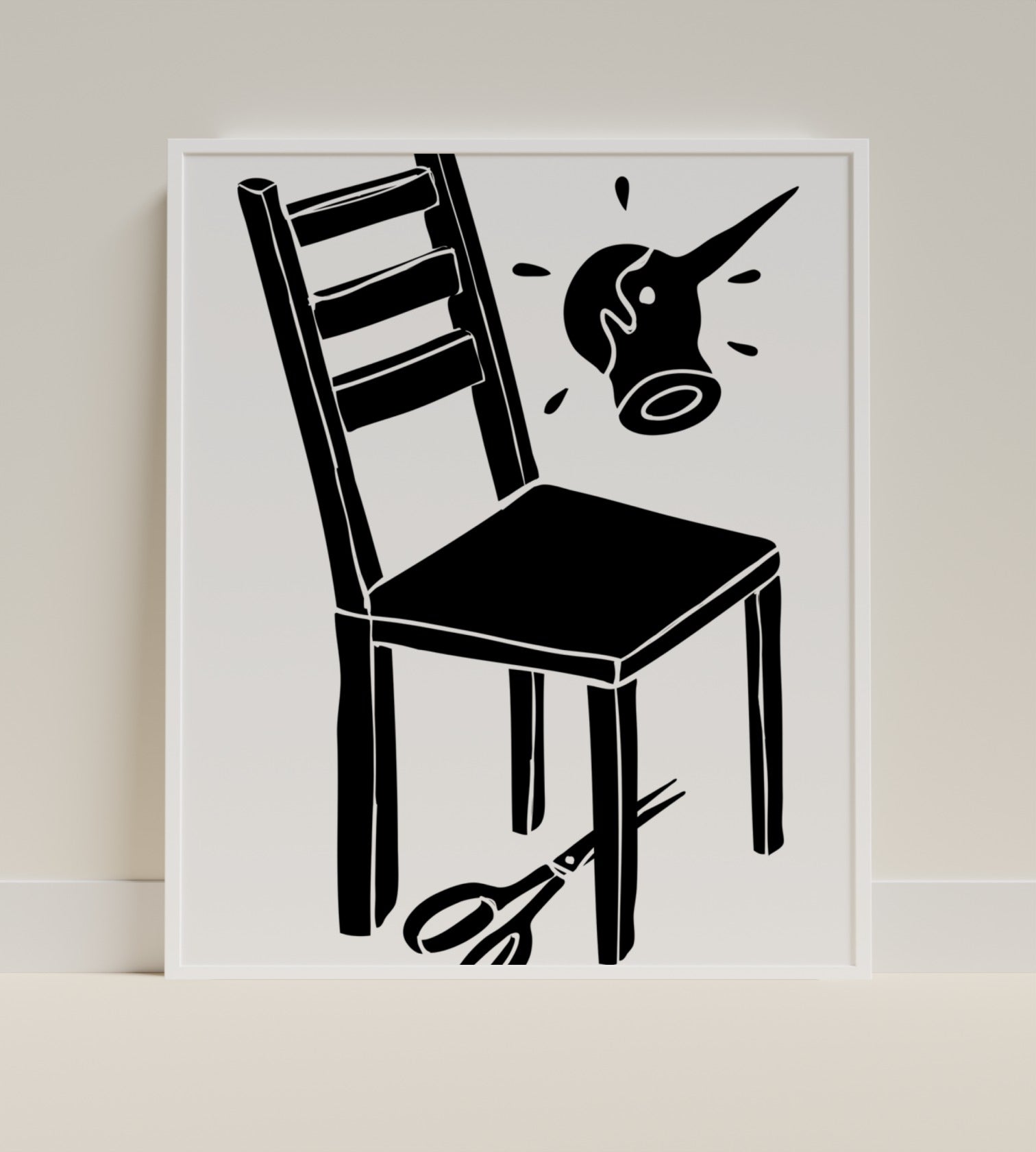 Abstract Black and White Chair and Scissors Art Print