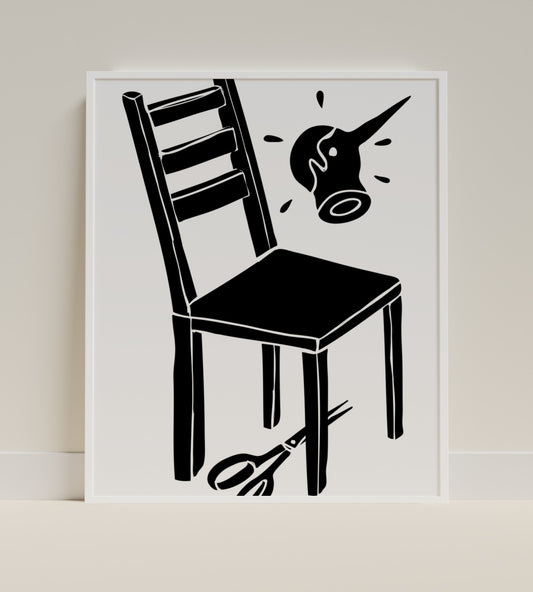 Abstract Black and White Chair and Scissors Art Print