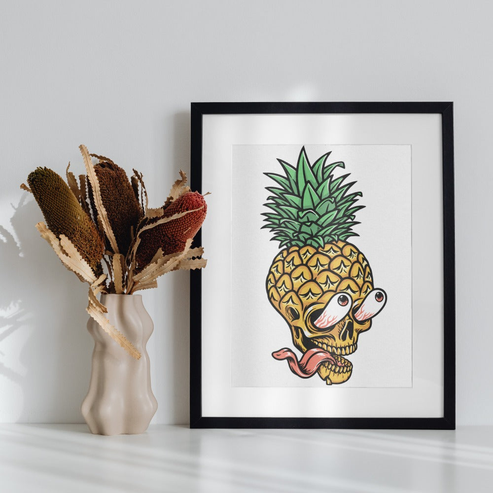 Funky Pineapple Skull Artwork for Home Decor Print