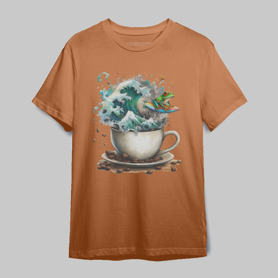 Surfing Frog in Coffee Cup Graphic T-Shirt
