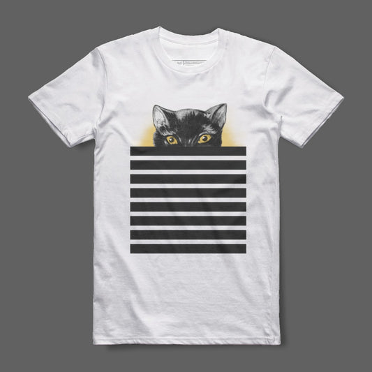 Black Cat with Yellow Eyes Print T-Shirt Product