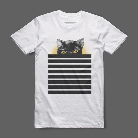 Black Cat with Yellow Eyes Print T-Shirt Product