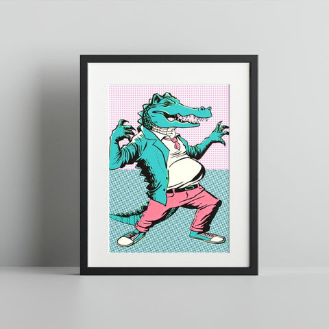 Retro Comic Alligator Art Print with Pop Art Style