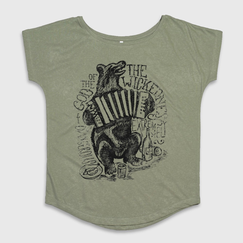 Bear with Accordion and Drinks Graphic T-Shirt