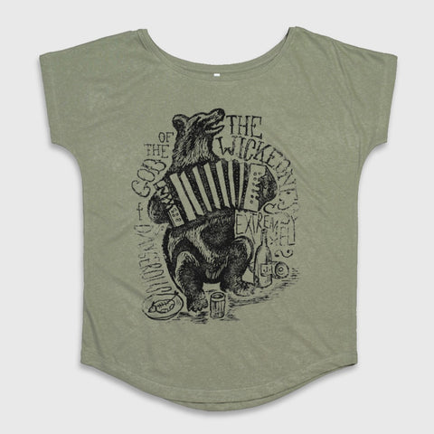 Bear with Accordion and Drinks Graphic T-Shirt