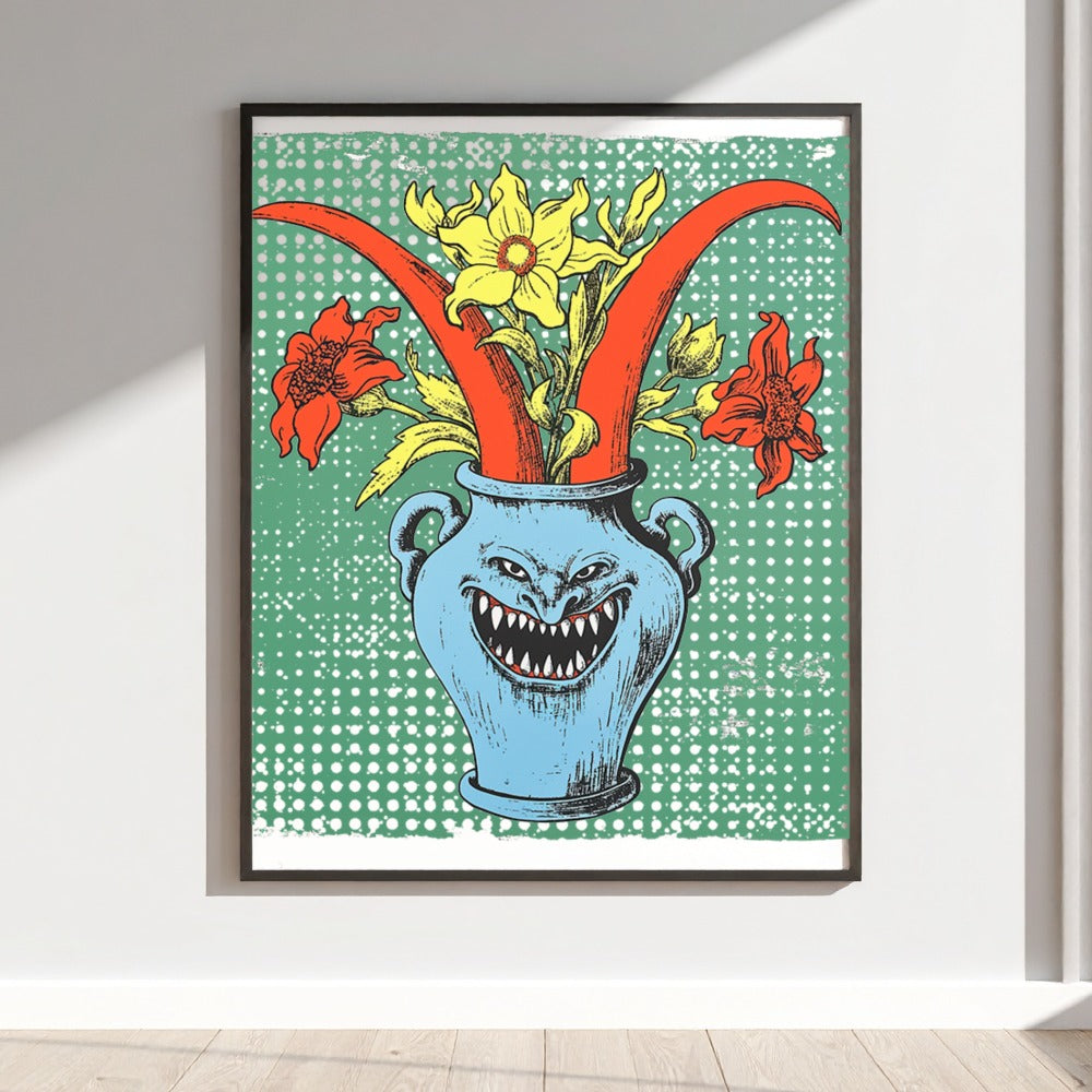 Colorful Demon Face Flower Vase Art Print Wall Decor