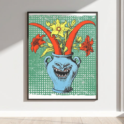 Colorful Demon Face Flower Vase Art Print Wall Decor