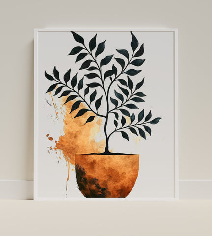 Abstract Orange and Black Botanical Art Print Product