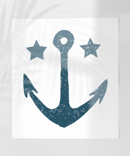 Vintage Nautical Anchor with Stars Decor Print