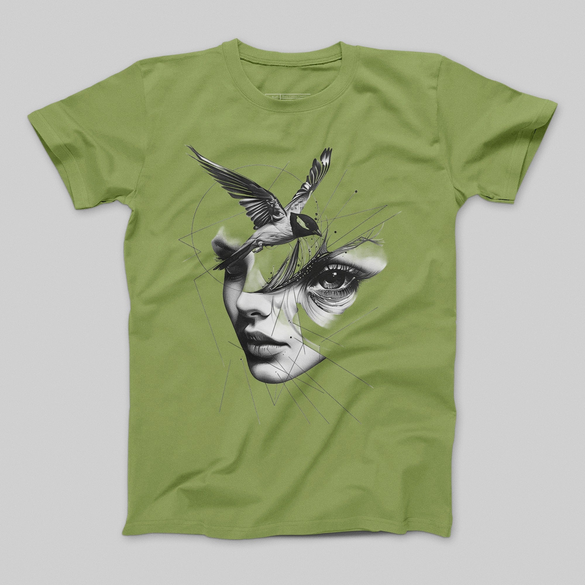 Artistic Bird and Woman Graphic T-Shirt