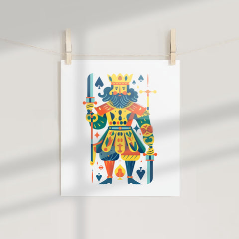 Colorful King of Spades Playing Card Art Print