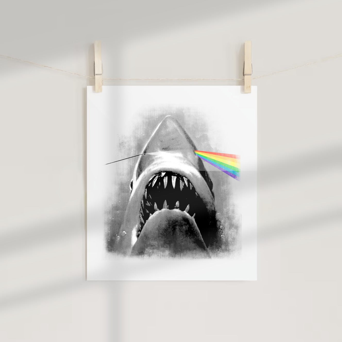 Shark with Rainbow Light Beam Graphic Art Print