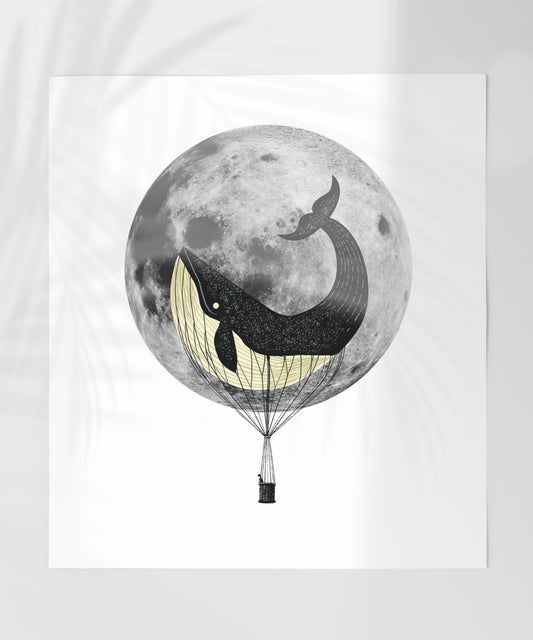 Whale Hot Air Balloon with Moon Accent Art Print