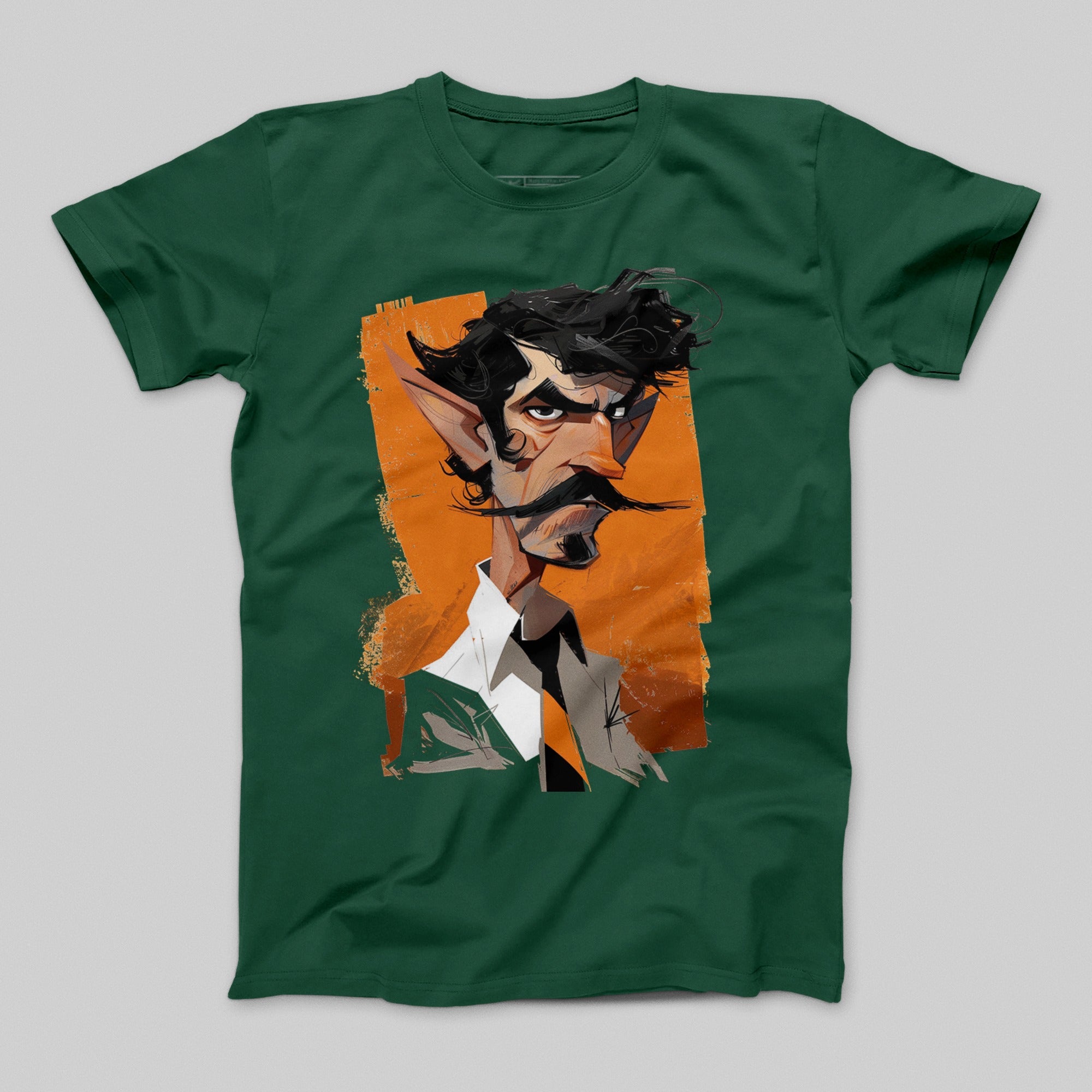 Dark-Haired Elf in Suit with Orange Background T-shirt